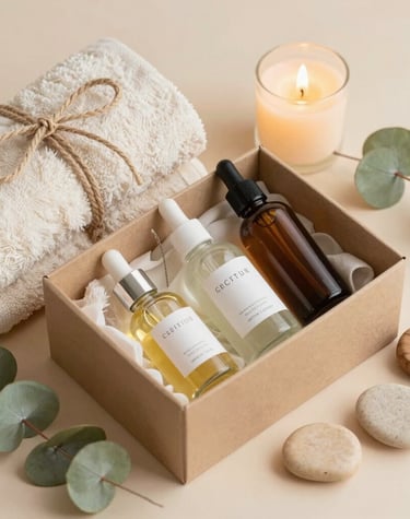 A calm, inviting corner with plants, candles, and wellness books