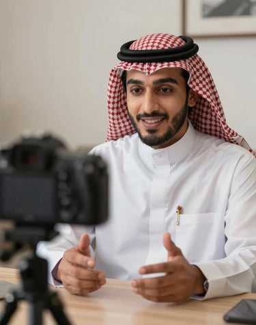 An Indian UGC creator sharing a joyful cooking video in a bright, homey kitchen.