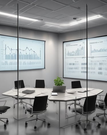 A team meeting with charts and laptops, showing collaboration on strategic financial planning.
