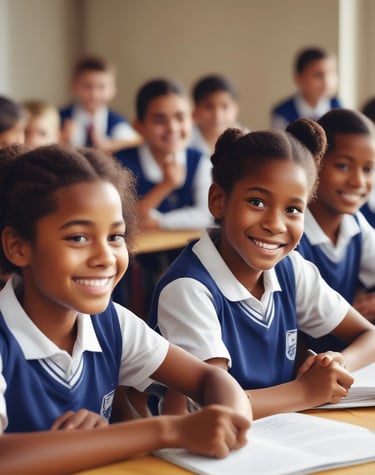 Children engaged in a lively learning activity, their faces lit with curiosity and confidence.