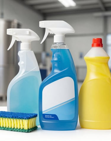 A smiling Magic Amy Cleaning team member holding a sparkling spray bottle against a fuchsia backdrop.