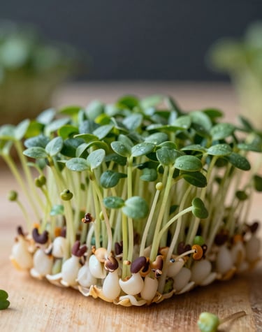 Hands gently tending to young plants in a clean, minimalist hydroponic system.