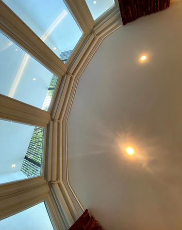 bay window and a track for a hand made curtain