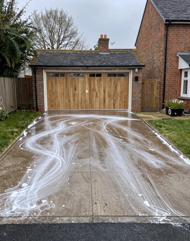 Before and after shot of a commercial driveway cleaned by Purevibe.
