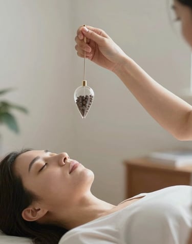 Close-up of hands performing an energy healing session with peaceful ambiance.