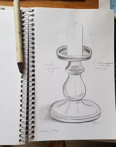 a drawing of a candle holder with a candle