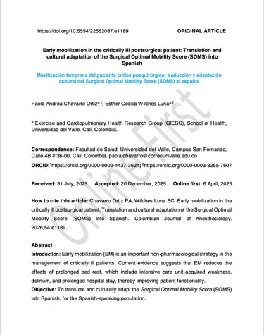 Early mobilization in the critically ill postsurgical patient: Translation and cultural adaptation o
