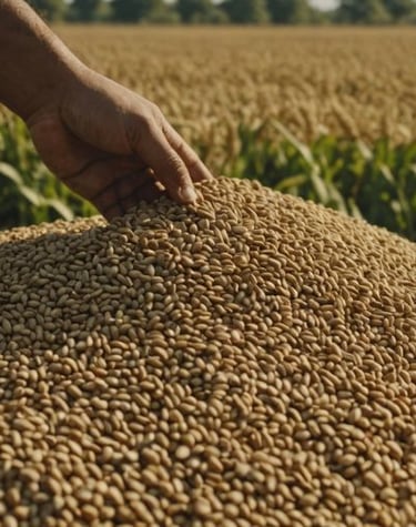 Large pile of sesam grains in a farm.