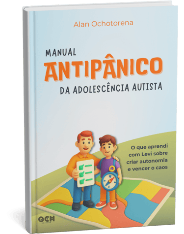 Capa 3D do livro Manual Antipânico da Adolescência Autista de Alan Ochotorena.