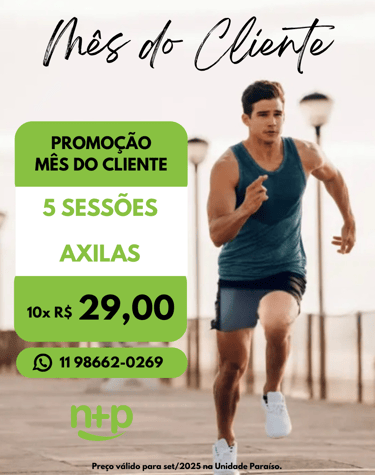 Promoção depilação masculina ou feminina: 5 sessões axilas por 10x R$29,00