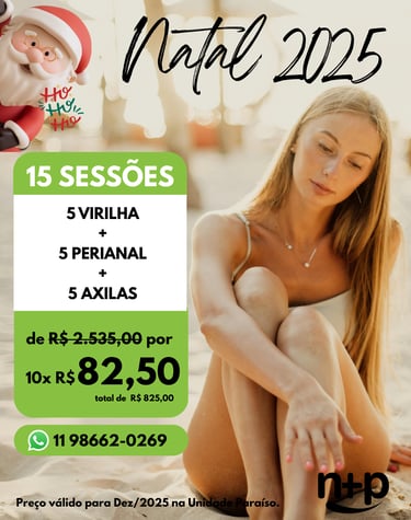 Promoção: 5 sessões de depilação feminina (virilha, perianal e axilas) por apenas 10x de 82,50.