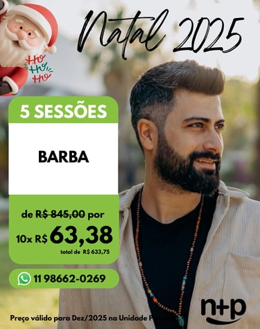 Promoção de depilação a laser masculina: 5 sessões de barba por 10x de 63,38.