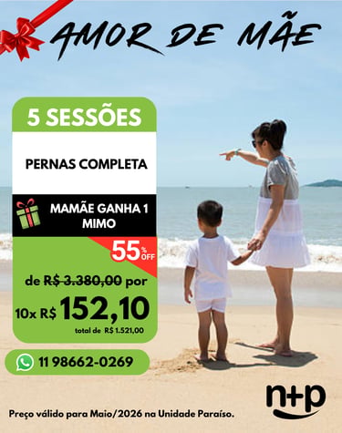 Promo depilação a laser feminina Não+Pelo Paraíso: pernas completa por 10x R$ 152,10
