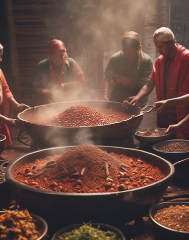 Two mushrooms with white caps and brown speckles are growing amidst vibrant green, serrated leaves. The surrounding foliage is lush, with a mix of light and dark green hues.