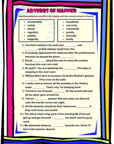 adverbs of manner fill in the blanks worksheet