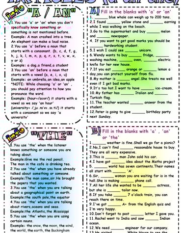 articles a-an-the worksheets