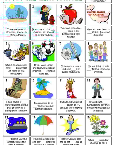 articles gapfilling esl grammar exercise worksheet for kids