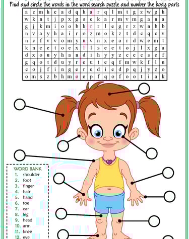 body parts vocabulary esl word search puzzle worksheet for kids