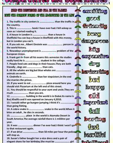 comparatives and superlatives worksheets