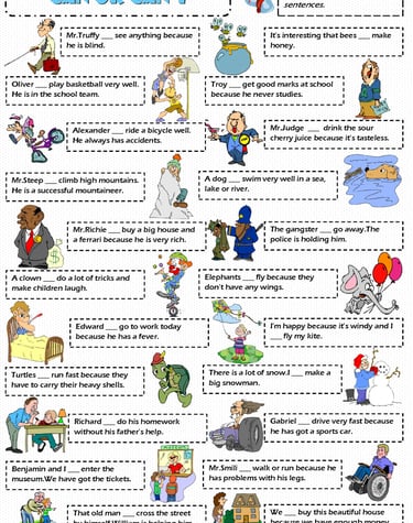 Expressing ability or inability modal verbs can or cant worksheet