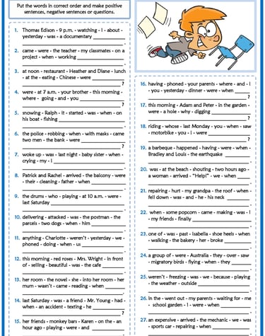 past continuous tense esl printable word order exercise worksheet