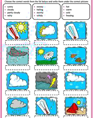 weather conditions vocabulary esl matching exercise worksheet for kids