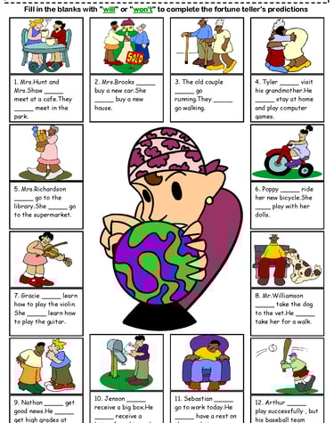 will future simple making predictions fortune teller exercises worksheet