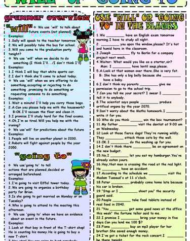 will or going to worksheet