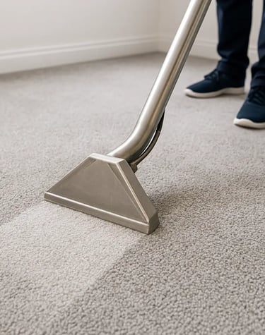 a person cleaning a carpet with a vacuum