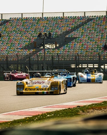 Voiture de course et gradins du circuit de magny-Cours