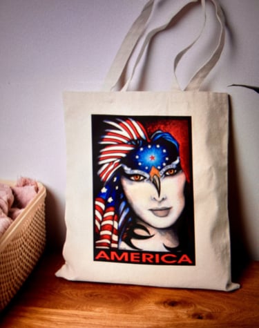 Patriotic Canvas Tote Bag with American Design