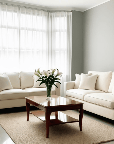 a living room with a couch and a table