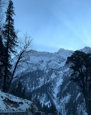 Scenic road from Manali to Sissu in Lahaul, winding through the majestic Himalayan mountains