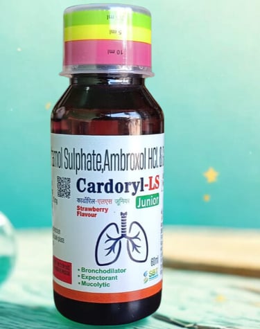 Cardoryl-LS Junior strawberry flavour cough syrup 60 ml packaging