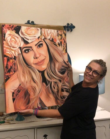 Cliente com a pintura personalizada do seu rosto.