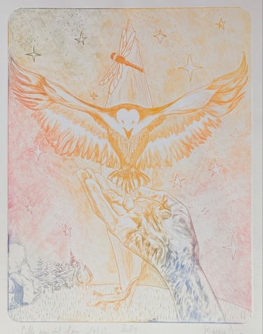 4ème mère arc-en-ciel aigle libellule gravure rhénalon