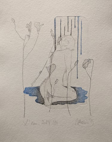 Eau quatre éléments nue gravure tetrapak monotype