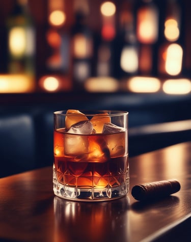 An elegant lounge setting with plush seating and cigars.