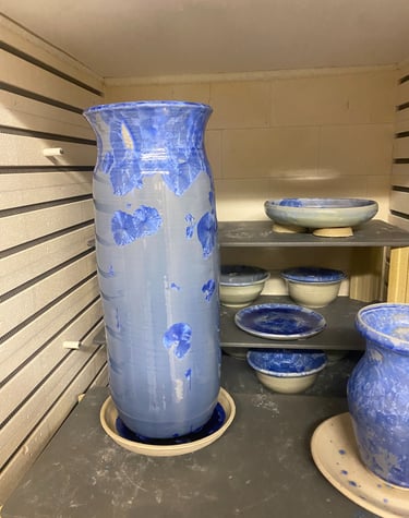 Large 20" Blue Crystal Vase