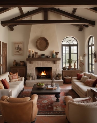 A cozy living room with light neutral furnishings and decor.
