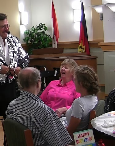 "Seniors entertainer 'HencetheOutfit' performing at Buchanon Lodge in New Westminster, Canada"