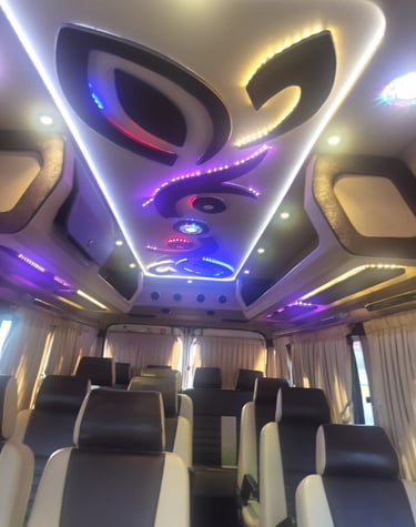 Luxury Tempo Traveller Rental in Chennai – LED Roof Lighting for Premium Group Trips