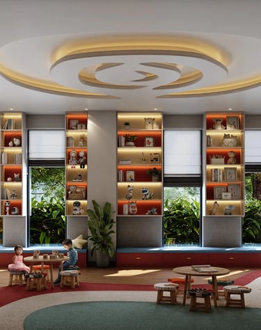 a child's room with a large window and a large window | Eternia Greater Noida West