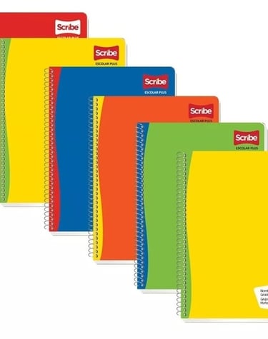 a set of five spiral bound notebooks with a note pad