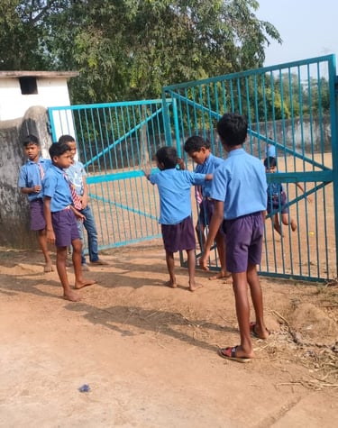 Students are standing at the gate