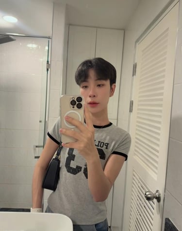 Massage therapist taking selfie at his bathroom in Pattaya