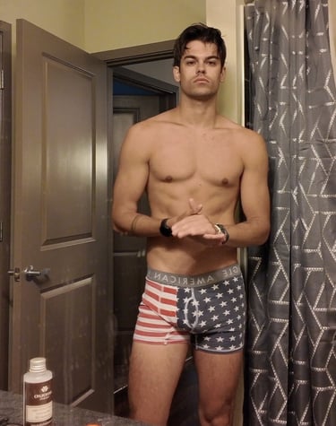 guy wearing an American Flag style boxer shorts