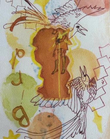 Original Takara Mixed Media Welter Painting on Paper titled, "Fallen Bird"