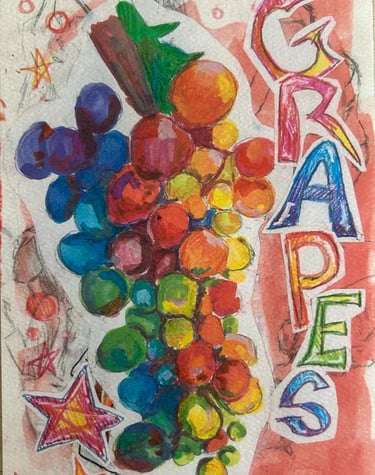 Original Takara Welter Mixed Media Painting on Paper titled, "Grapes"