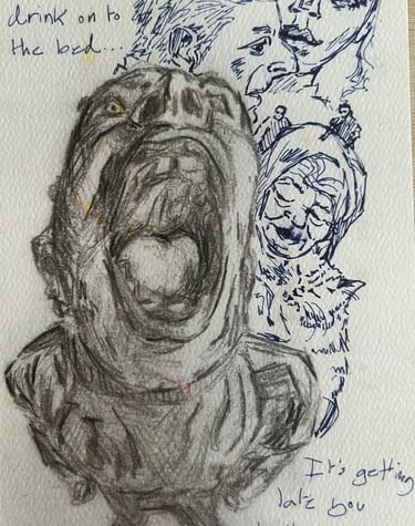 Original Takara Welter Charcoal & Ink on Paper titled, "Spill Your Drink on the Bed"